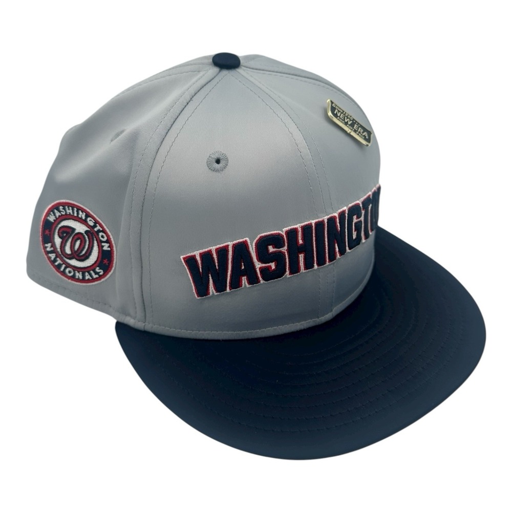 New Era 59Fifty Washington Nationals Hat Cap Satin 7 1/8 Fitted MLB Baseball Pin